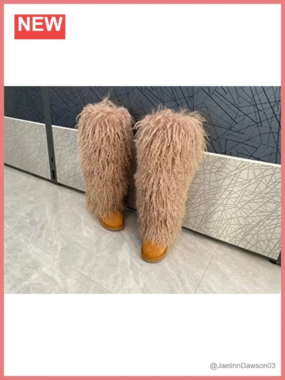 Real Mongolian Lamb Fur Over Knee Boots Fluffy Winter Snow Boots